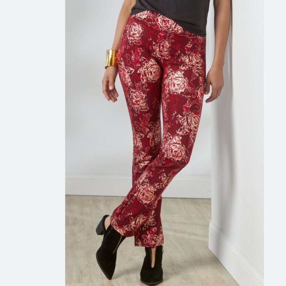 NWT Soft Surrounding Perfect Ponte Straight Leg Serrano Pants Red Gold